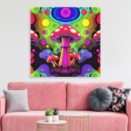 Psychedelic Vibrant Colorful Retro Mushrooms キャンバスプリント