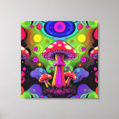 Psychedelic Vibrant Colorful Retro Mushrooms キャンバスプリント (正面)