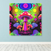 Psychedelic Vibrant Colorful Retro Mushrooms キャンバスプリント (インサイチュ (ウッドフロア))