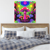 Psychedelic Vibrant Colorful Retro Mushrooms キャンバスプリント (インサイチュ (寝室))