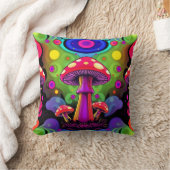 Psychedelic Vibrant Colorful Retro Mushrooms クッション (ブランケット)