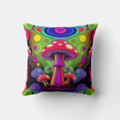 Psychedelic Vibrant Colorful Retro Mushrooms クッション (裏面)