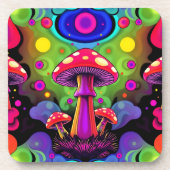 Psychedelic Vibrant Colorful Retro Mushrooms コースター (正面)
