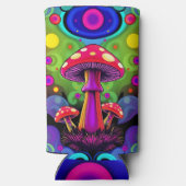 Psychedelic Vibrant Colorful Retro Mushrooms スリム缶クーラー (裏面)