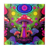 Psychedelic Vibrant Colorful Retro Mushrooms タイル (正面)