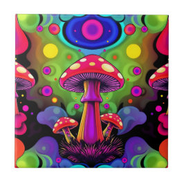 Psychedelic Vibrant Colorful Retro Mushrooms タイル