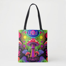 Psychedelic Vibrant Colorful Retro Mushrooms トートバッグ