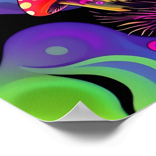 Psychedelic Vibrant Colorful Retro Mushrooms ポスター (角)