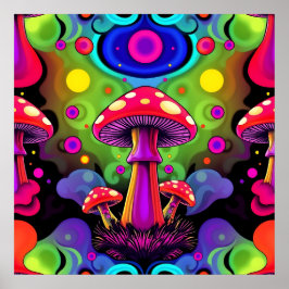 Psychedelic Vibrant Colorful Retro Mushrooms ポスター