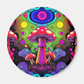Psychedelic Vibrant Colorful Retro Mushrooms マグネット (正面)