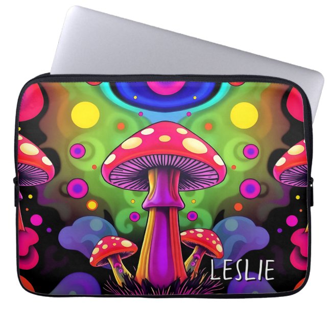 Psychedelic Vibrant Colorful Retro Mushrooms ラップトップスリーブ (正面)