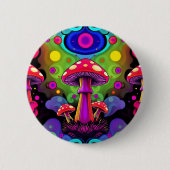 Psychedelic Vibrant Colorful Retro Mushrooms 缶バッジ (正面)