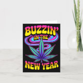 Psychedelic Weed Buzzing In New Year 2026 Funny カード (正面)