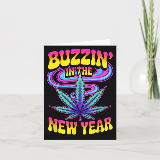 Psychedelic Weed Buzzing In New Year 2026 Funny  カード (正面)