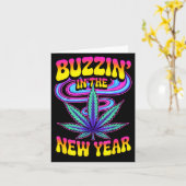 Psychedelic Weed Buzzing In New Year 2026 Funny  カード (黄色い花)