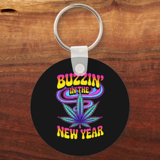 Psychedelic Weed Buzzing In New Year 2026 Funny  キーホルダー (正面)