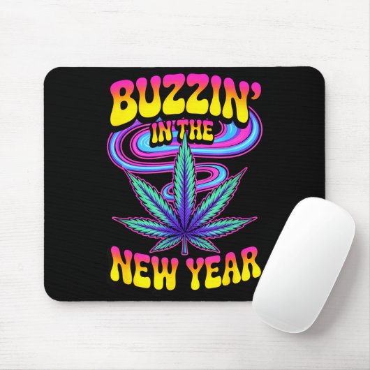 Psychedelic Weed Buzzing In New Year 2026 Funny  マウスパッド (マウス)