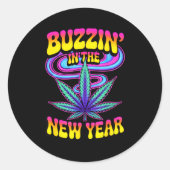 Psychedelic Weed Buzzing In New Year 2026 Funny ラウンドシール (正面)