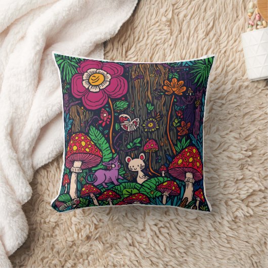 Psychedelic woodland cushion クッション (ブランケット)