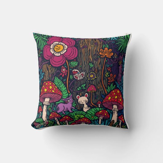 Psychedelic woodland cushion クッション (正面)