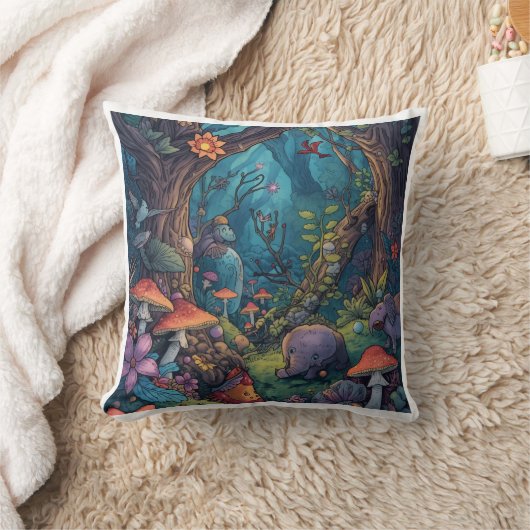 Psychedelic woodland cushion クッション (ブランケット)