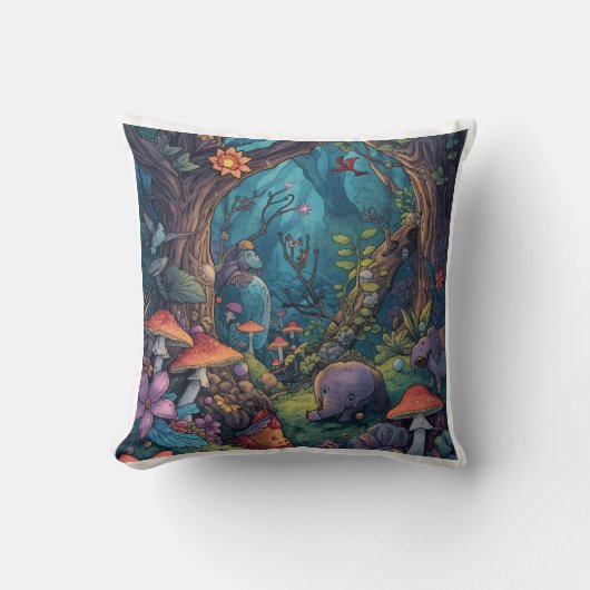 Psychedelic woodland cushion クッション (正面)