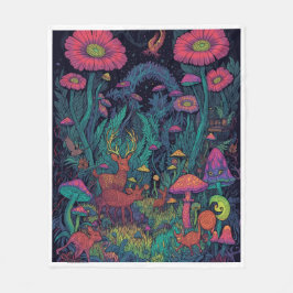 Psychedelic woodland fleece blanket フリースブランケット