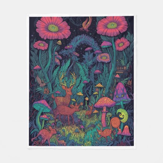 Psychedelic woodland fleece blanket フリースブランケット (正面)