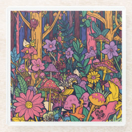 Psychedelic woodland glass coaster ガラスコースター