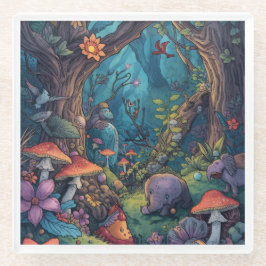 Psychedelic woodland glass coaster ガラスコースター