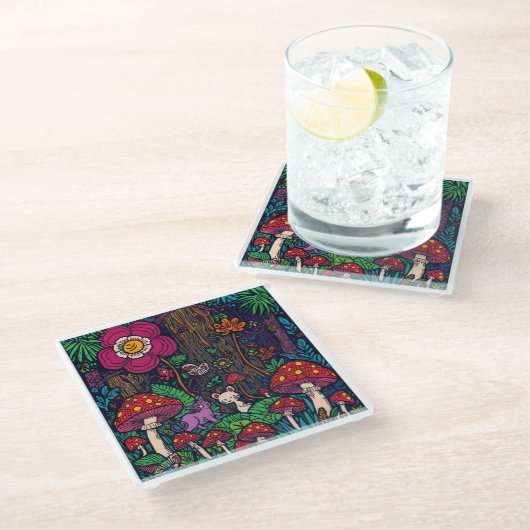 Psychedelic woodland glass coaster ガラスコースター (アングル)