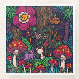 Psychedelic woodland glass coaster ガラスコースター