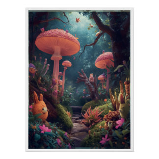 psychedelic woodland poster ポスター
