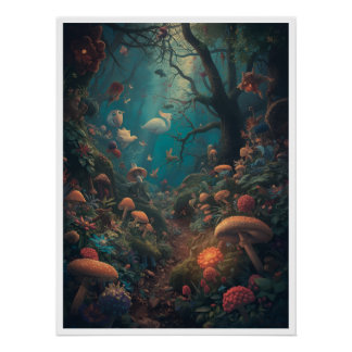 Psychedelic woodland poster ポスター