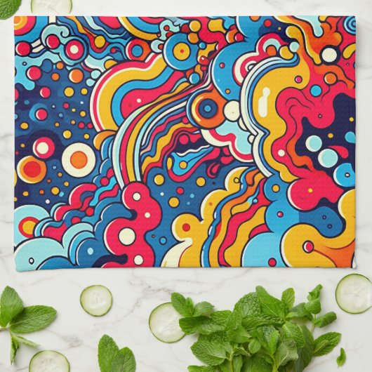 Psychedelische bunte Grafik キッチンタオル (折り畳み)