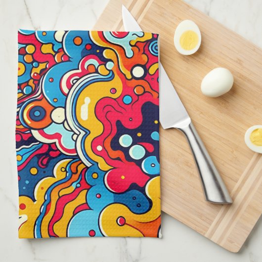 Psychedelische bunte Grafik キッチンタオル (四つ折り)