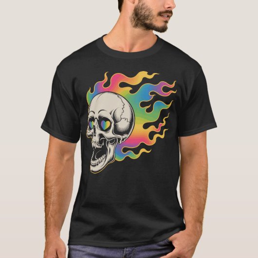 Psychedelischer Totenkopf im Feuerdesign Tシャツ (正面)