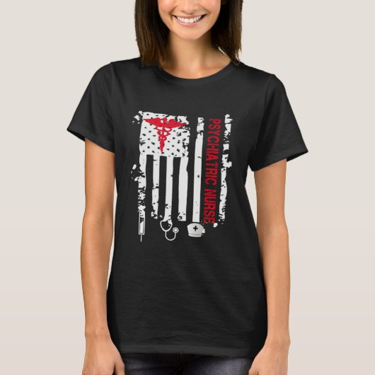 Psychiatric Nurse American Flag RN Mental Health P Tシャツ (正面)