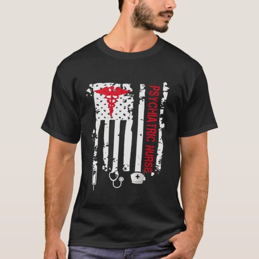 Psychiatric Nurse American Flag RN Mental Health P Tシャツ (正面)