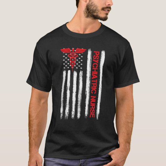 Psychiatric Nurse American Flag RN Mental Health P Tシャツ (正面)