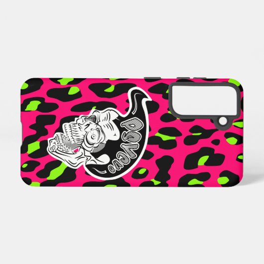 Psycho Skull Hot Pink Leopard Print Samsung Galaxyケース (裏面横)
