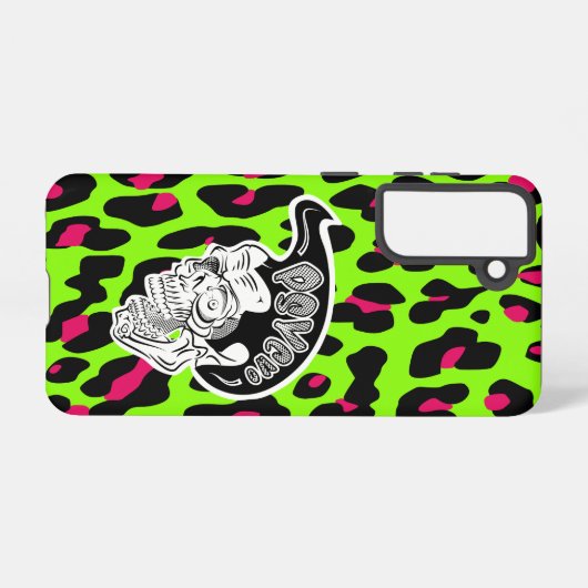 Psycho Skull Lime Leopard Print Samsung Galaxyケース (裏面横)