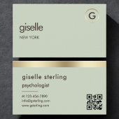 Psychologist Counselor Sage Green Gold QR Code 名刺