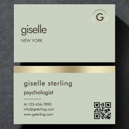 Psychologist Counselor Sage Green Gold QR Code  名刺