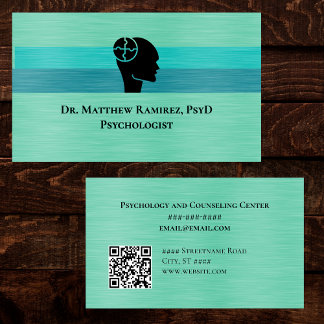 Psychologist Psychiatrist Teal Faux Metal QR Code 名刺