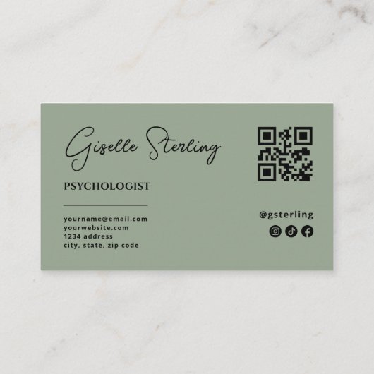 Psychologist Sage Green QR Code 名刺 (裏面)