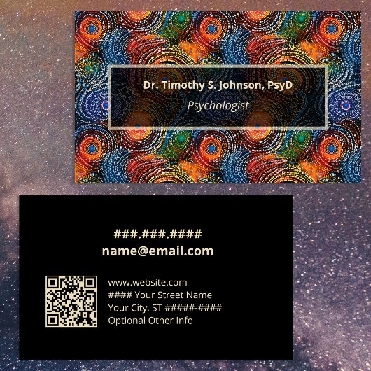 Psychologist | Therapist Colorful Swirls QR Code 名刺