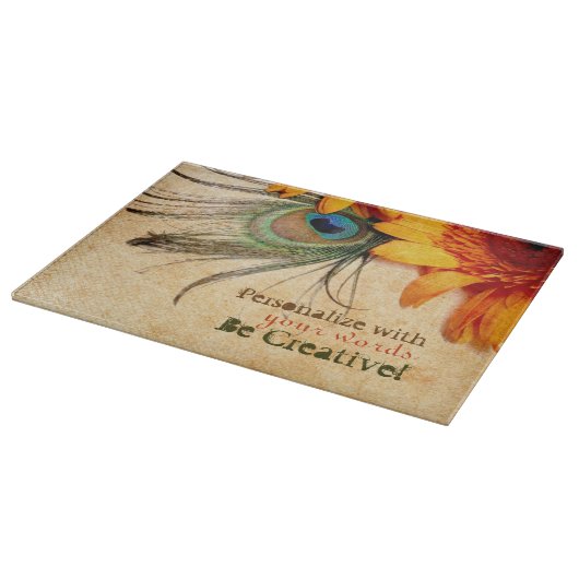 Psydefx : Gerbera Flower + Peacock Feather カッティングボード (角)