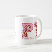 ptのピンクおよび茶色の水玉模様 コーヒーマグカップ (正面右)