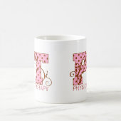 ptのピンクおよび茶色の水玉模様 コーヒーマグカップ (中央)